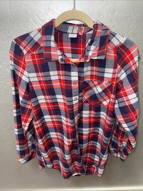 Make + Model Orange and Navy Plaid Button-Up Shirt